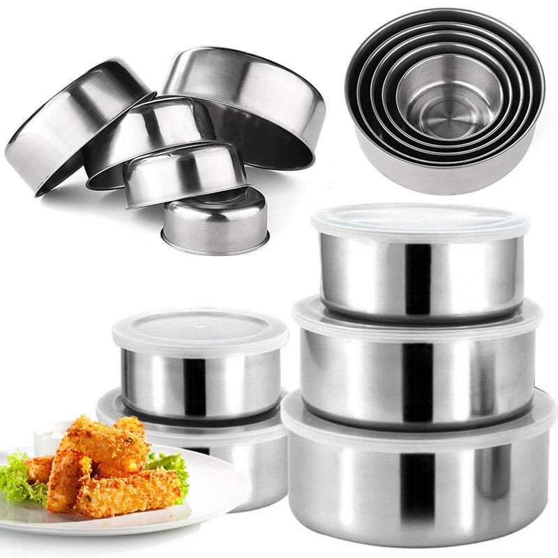 2019 Stainless Steel Round Bento Lunch Box Food Container Storage 5 Lids