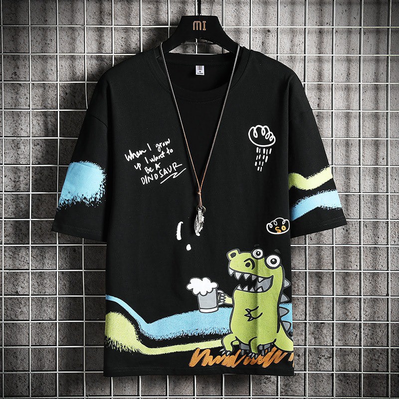 Áo Thun Unisex Nam Nữ tay lỡ - Áo phông tay lỡ form rộng Khủng Long unisex  cổ tròn cao cấp