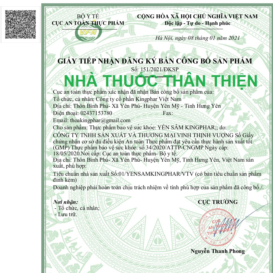 Yến Sâm Kingphar hỗ trợ tăng cường sinh lý phái mạnh, bồi bổ cho người suy nhược cơ thể (10 Chai)