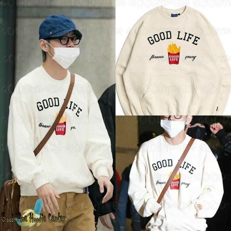 Áo Sweater cổ tròn V BTS in chữ GOOD LIFE