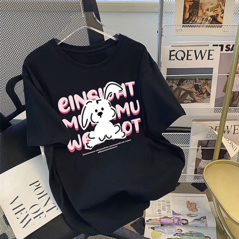 Áo Thun Ngắn Tay In Hình Thỏ Dễ Thương Thời Trang Mùa Hè