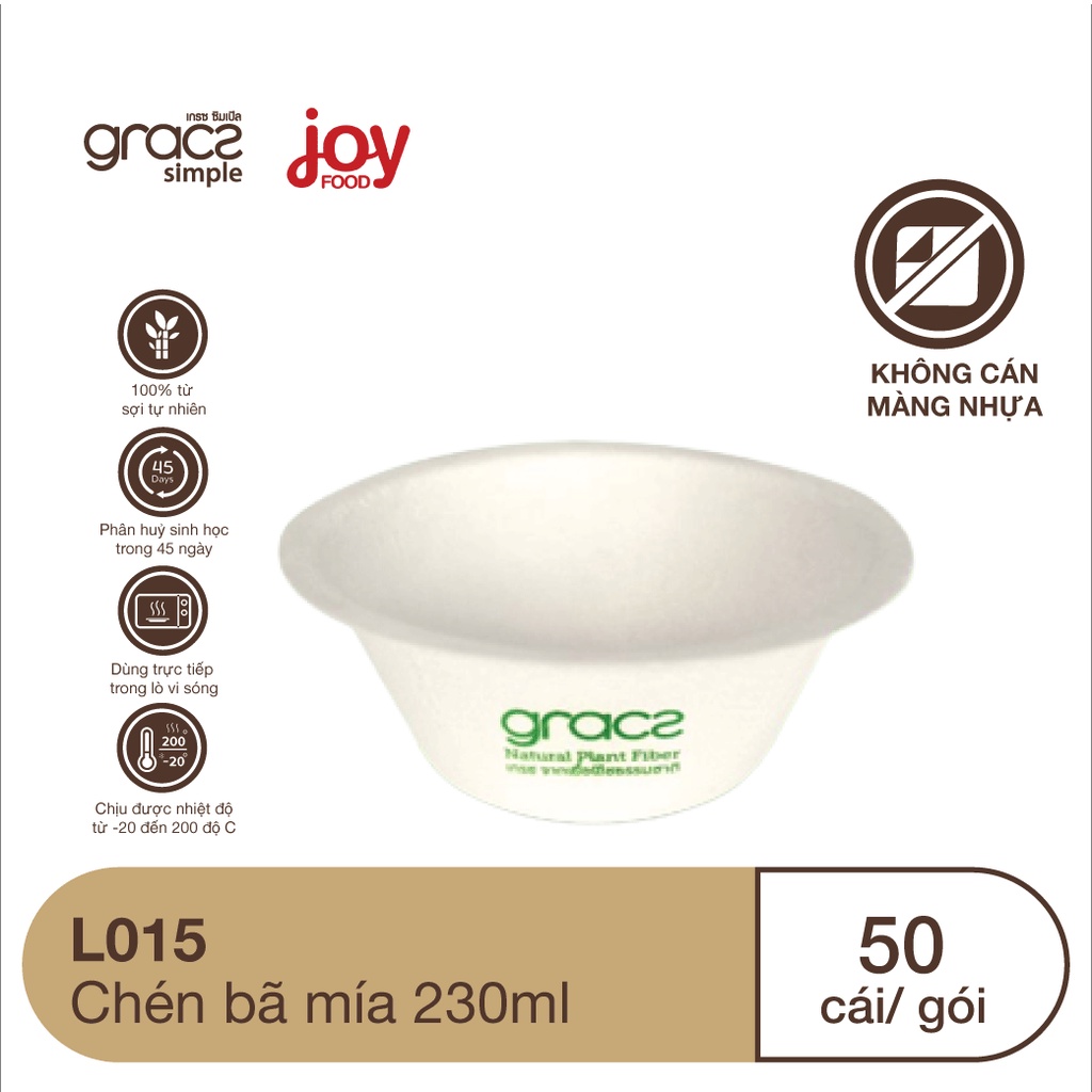 50 chén/ tô/ bát bã mía Gracz  230ml, dùng 1 lần cho tiệc tùng, thân thiện môi trường, cứng cáp hơn tô giấy