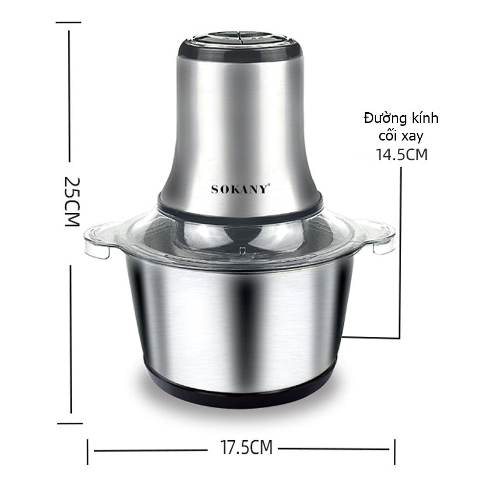 [ 1 ĐỔI 1 TẠI NHÀ - BẢO HÀNH 1 NĂM ] Máy xay thịt thực phẩm INOX SOKANY 3L - 800W xay được nhuyễn thịt làm giò chả