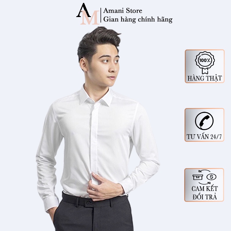 Áo sơ mi nam giấu cúc, Áo sơ mi nam trơn dài tay Hàn Quốc chất lụa Nhật chống nhăn chống phai cao cấp
