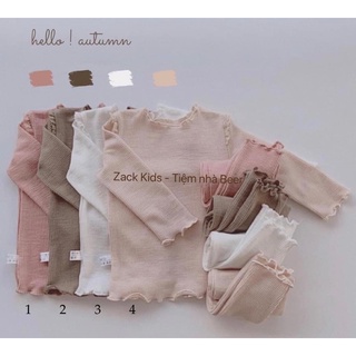 Bộ cotton gân dài tay bé gái diện thu đông style Hàn tặng kèm turban nơ siêu xinh