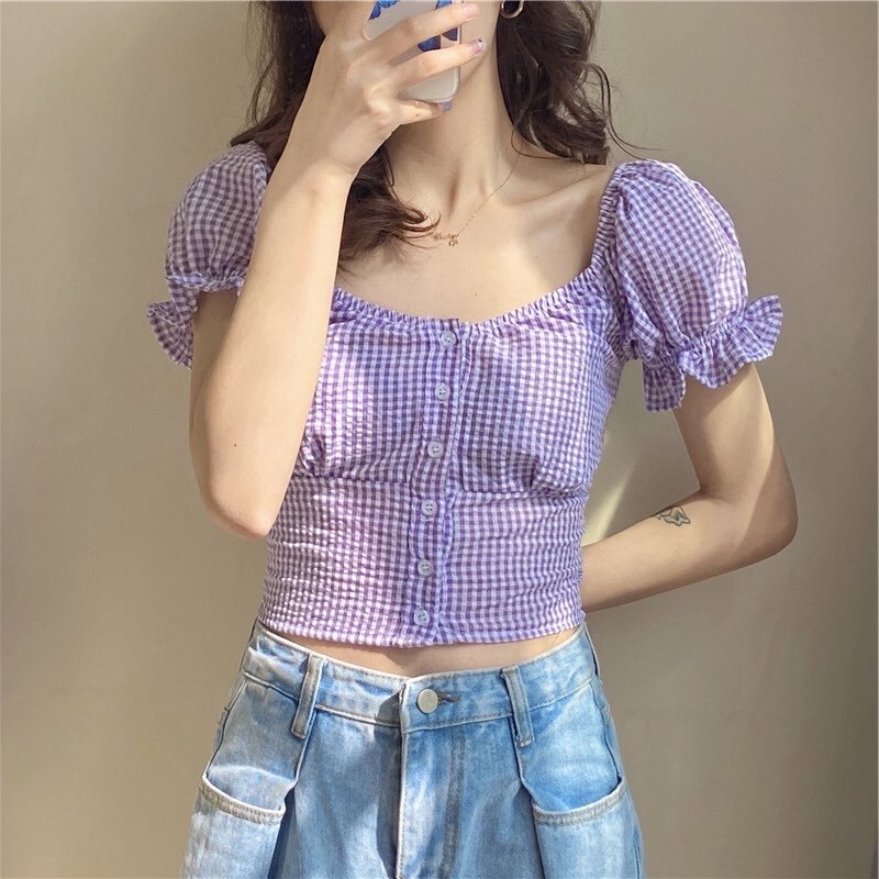 Áo croptop kẻ ba màu ulzzang