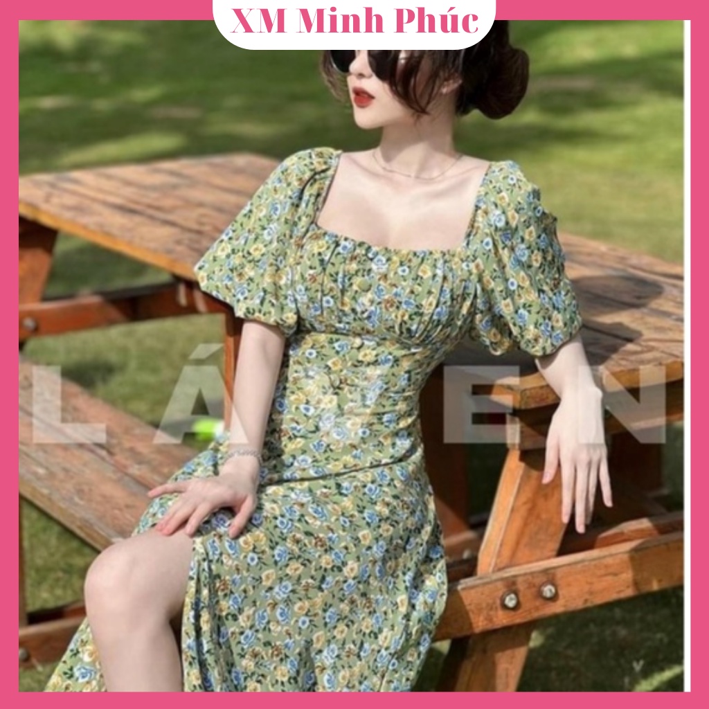 Đầm Midi Dự Tiệc Đi Biển,đầm Hoa Nhí Tay Phồng Thiết Kế Dáng Xòe Xẻ Tà Cổ Vuông Thời Trang Váy Nữ [XM MINH PHÚC]