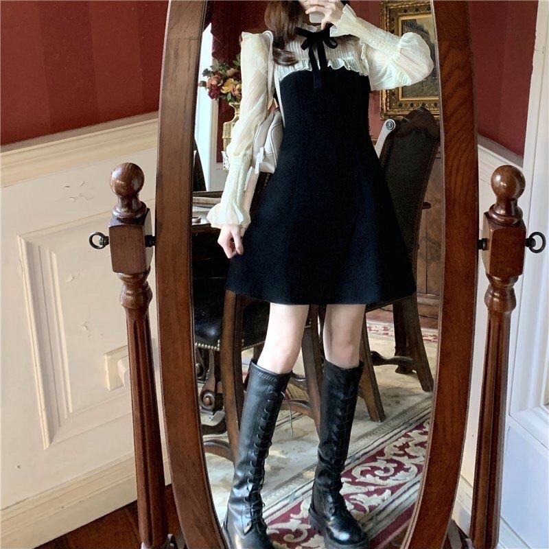 Váy Cổ Nơ Tay Voan Phong Cách Ulzzang Hàn Quốc Thích Hợp Cho Nữ | BigBuy360 - bigbuy360.vn