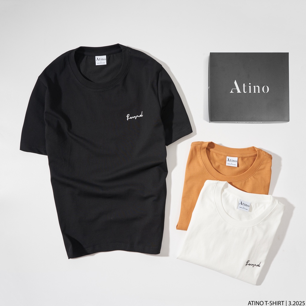 Áo Phông Nam Cộc Tay Cổ Tròn Thêu Chữ RANORMAL ATINO chất liệu Cotton thoáng mát form Fitted AP3.2025