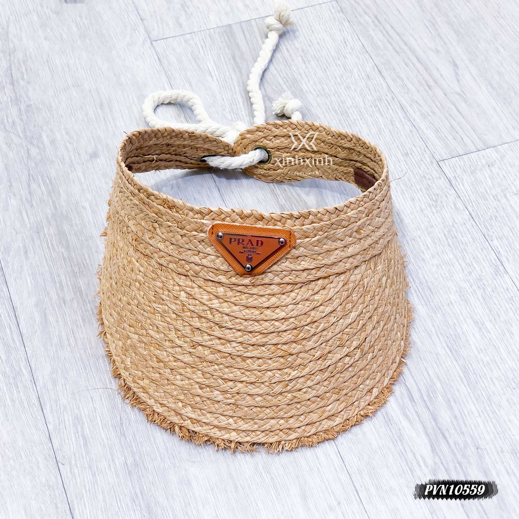 Mũ cói tự nhiên nửa đầu buộc dây - Xinh Xinh Accessories