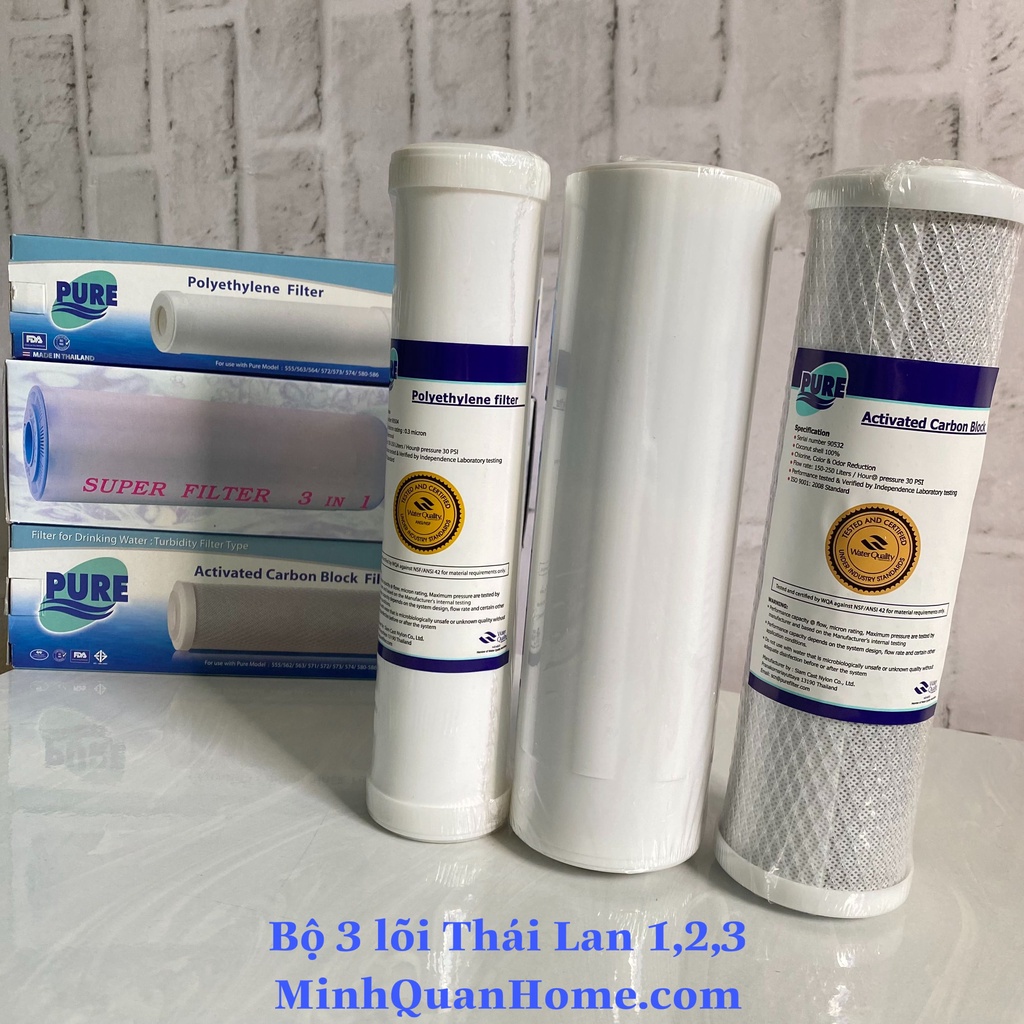 Bộ 3 lõi lọc Pure 123 Thái lan ❤️NHẬP KHẨU CHÍNH HÃNG Pure Thái Lan❤️ Bộ lọc thô máy RO, ion kiềm