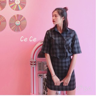 Set áo sơ mi kèm chân váy sọc caro thanh lịch size M
