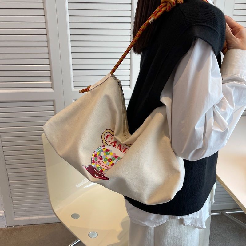 Túi Tote Đeo Vai Vải Canvas Cỡ Lớn Thêu Họa Tiết Thời Trang 2022