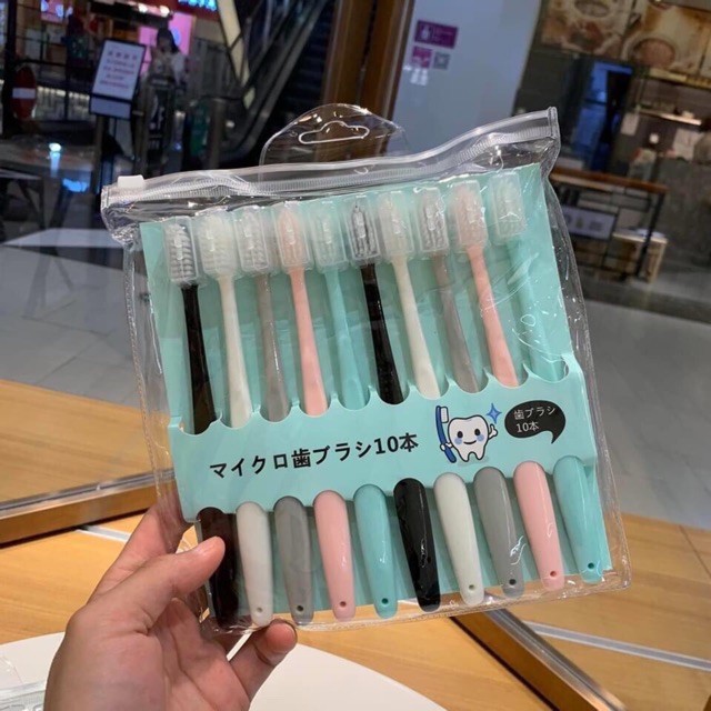 (Hàng xuất loại 1) Combo 10 bàn chải đánh răng xuất Nhật mềm mại đóng túi zip như hình