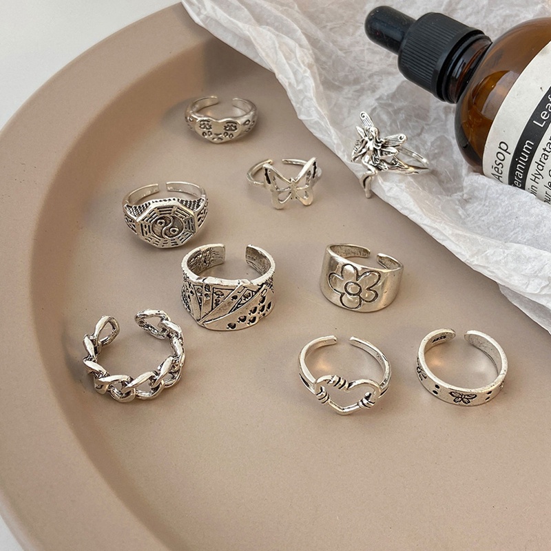 Set 6 Nhẫn Đeo Khớp Ngón Tay Hình Mặt Nạ Xúc Xắc/Trái Tim/Đầu Lâu Màu Bạc Đen Cổ Điển Thời Trang Nữ