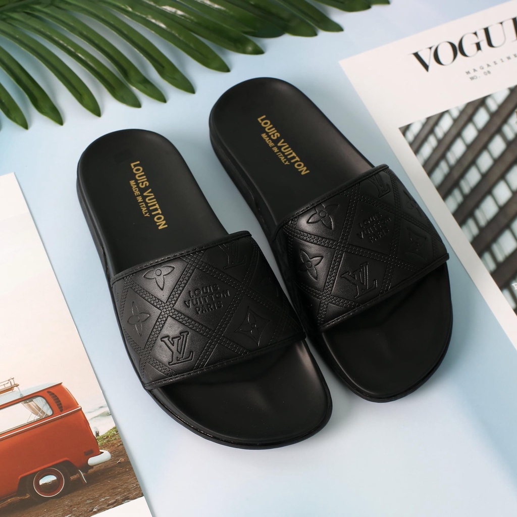 Dép nam quai ngang LV thêu đế cao su cao cấp CỰC HOT 2022