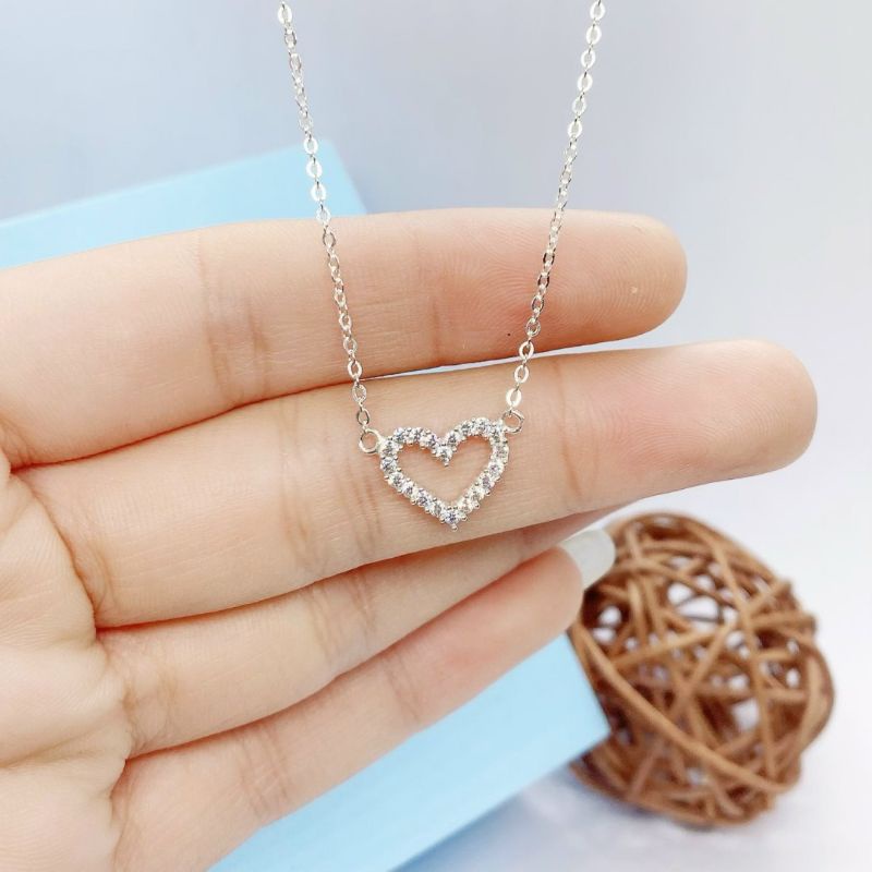 dây chuyền liền mặt bạc 925 hình trái tim gắn đá tinh xảo bạc thật 100%