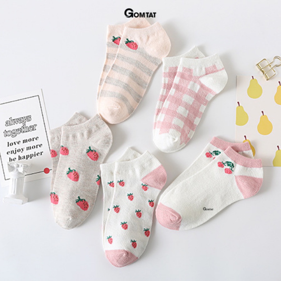 Set 5 đôi tất nữ cổ thấp GOMTAT phong cách hàn quốc, chất liệu cotton mềm mịn hút ẩm thoáng khí khử mùi  -CB077