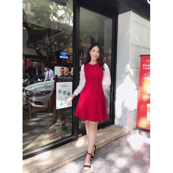  Váy Thiết Kế Nhung Mỏng Tay Voan - G022 | BigBuy360 - bigbuy360.vn