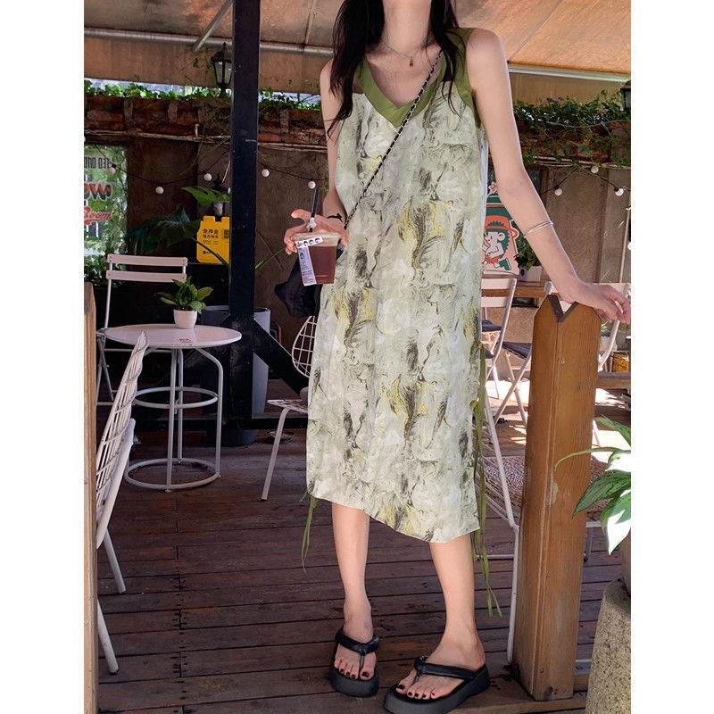 Đầm Hai Dây Mùa Hè Phong Cách Pháp Không Tay Cho Nữ
