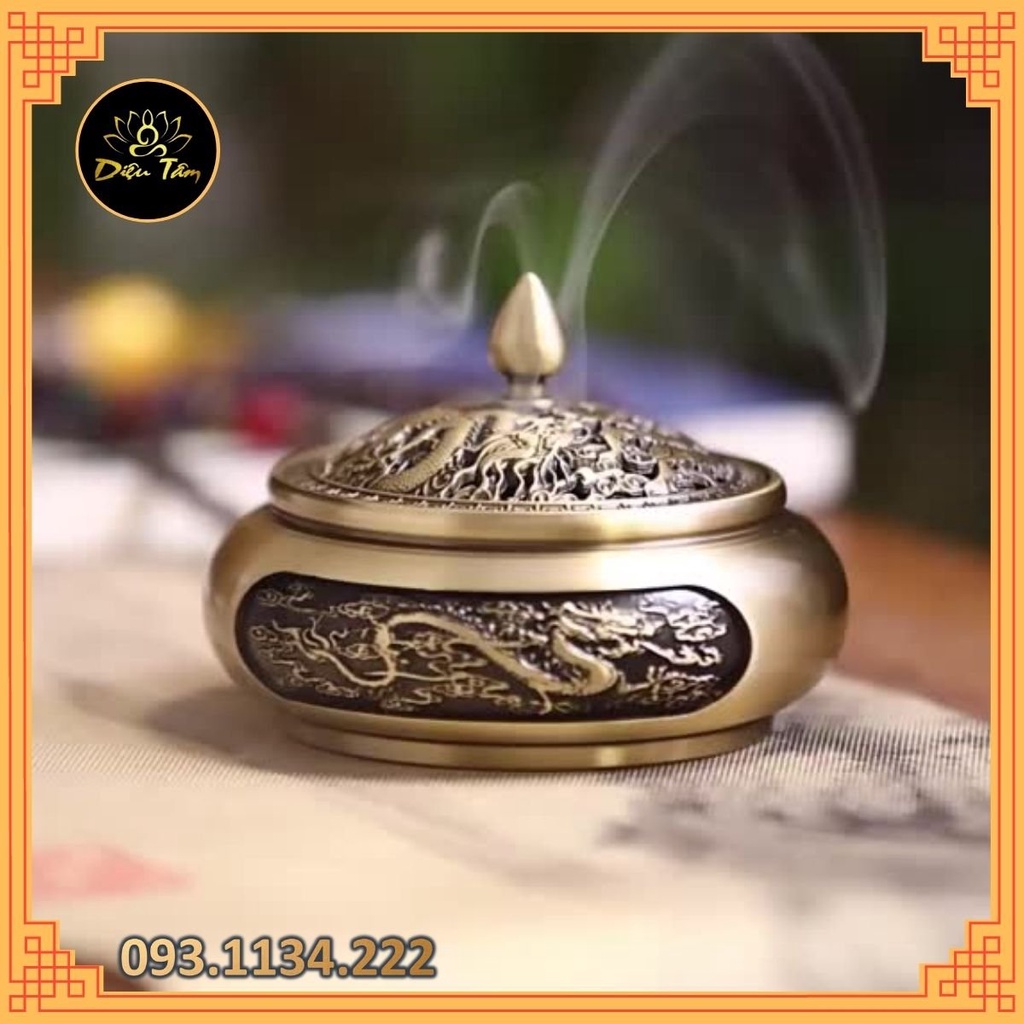 Lư đồng xông trầm hương bằng đồng nguyên chất khối đúc liền dùng để xông trầm hương, trầm nụ tặng trụ cắm hương trầm