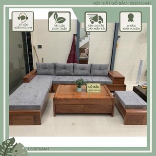 Ảnh thật shop chụp sofa góc L gỗ hương đá 2m8x2m - ghees sofa