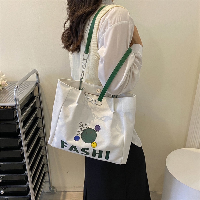 Túi tote Đeo Vai / Xách Tay Bằng Vải Bạt Sức Chứa Lớn In Họa Tiết Hoạt Hình Cho