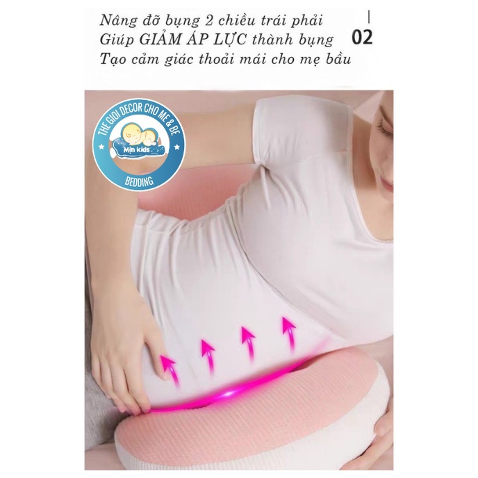 Gối bầu cánh tiên, gối kê bụng bầu MỊN KIDS, đồ bầu cao cấp giúp mẹ giảm đau bụng đau lưng