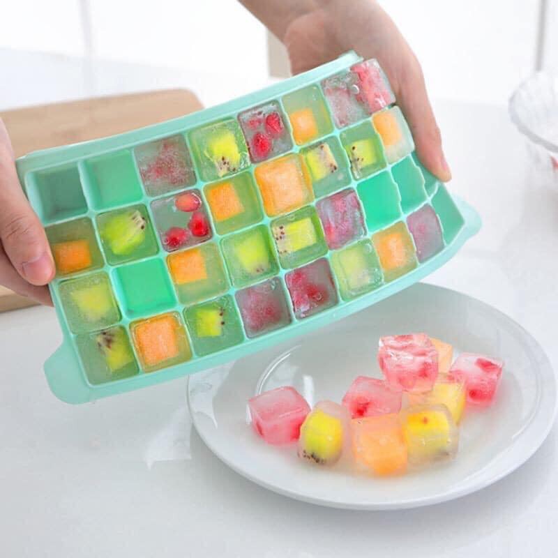 Khay đá, khuôn thạch có nắp đậy mới hàng silicon dễ bẻ 36 viên (ảnh thật)