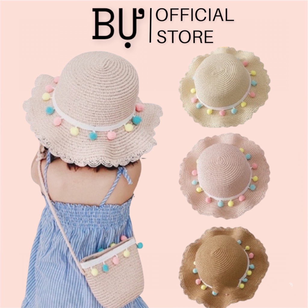 SET MŨ / NÕN + TÚI CHO BÉ GÁI / TRẺ EM TỪ 1 - 5 TUỔI ĐÍNH DÂY LỤC LẠC ĐEO ĐI CHƠI