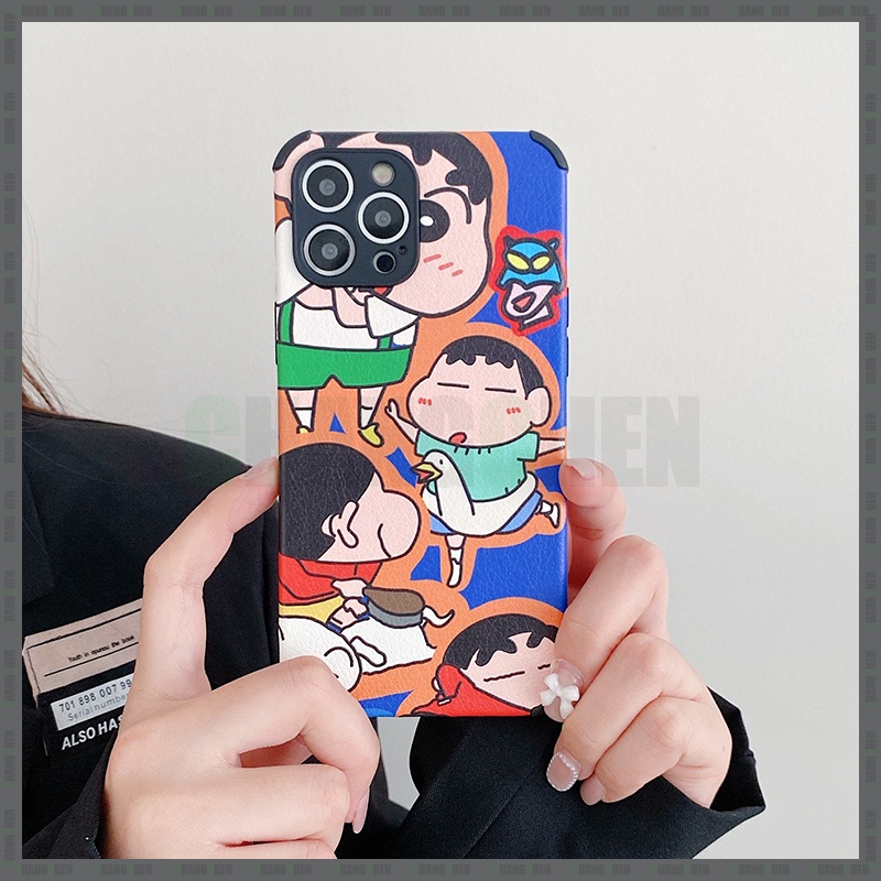 Ốp Điện Thoại Da Họa Tiết Crayon Shin-chan Cho iPhone 7 8 Plus X XS 11 XR 12 13 Pro Max