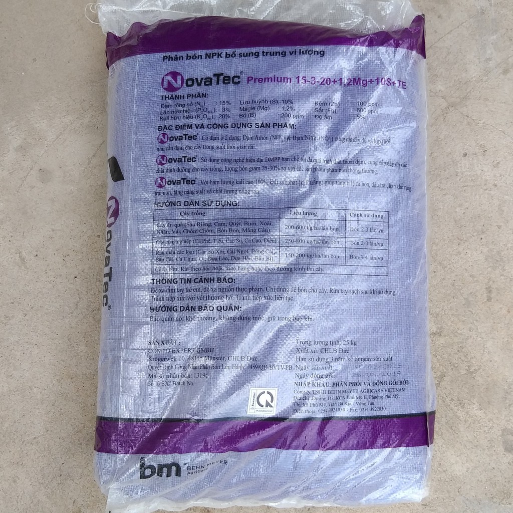Phân NOVATEC Premium 15-3-20+TE  Nhập khẩu Đức, phân tím Đức dùng kali trắng giúp dưỡng hoa, nuôi trái