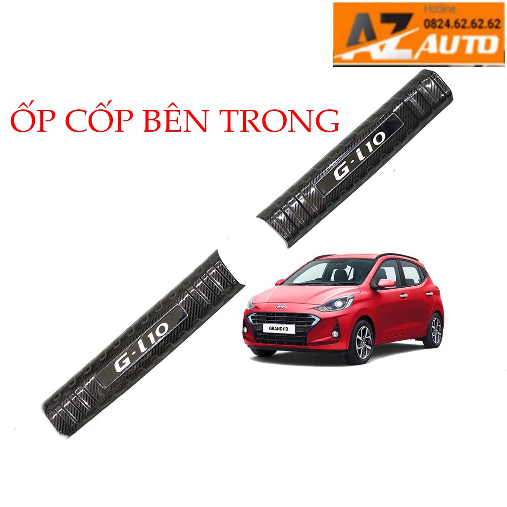 Ốp chống trầy cốp trong, ngoài xe Hyundai Grand i10 2021-2022, vân CARBON cao cấp