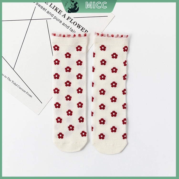 Đôi vớ cotton phối ren lưới thoáng khí cho bé