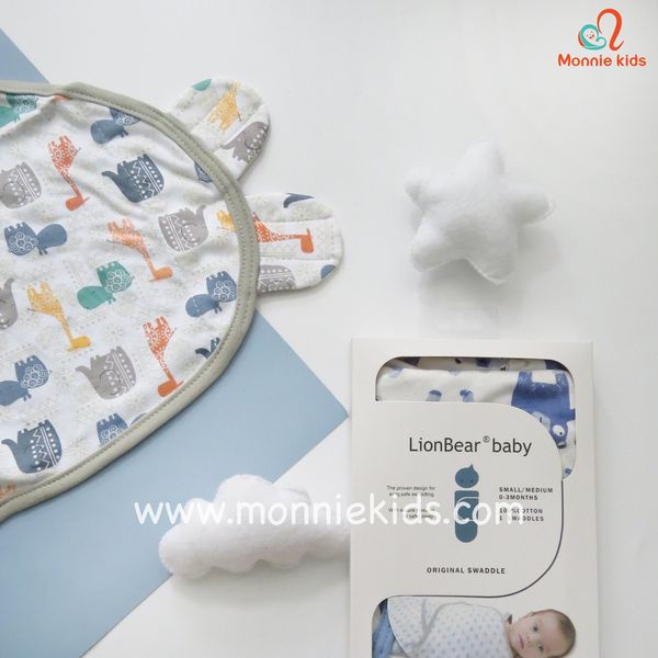 Ủ kén cotton cho bé sơ sinh LION BEAR, chăn ủ em bé chống giật mình - Monnie Kids