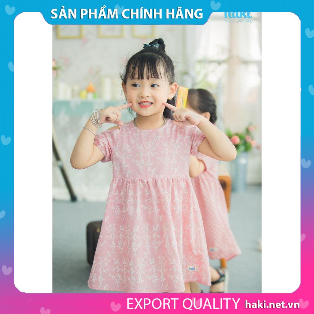 Váy bé gái hở vai chun tay -HK483, đầm mùa hè cho bé từ 10-27kg HAKI