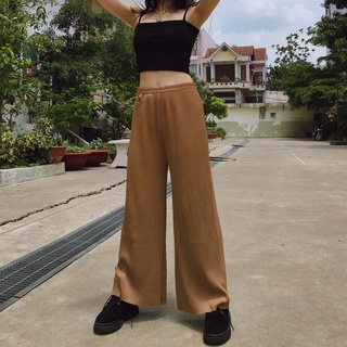 Quần ống rộng dập ly lưng thun, quần dập ly nữ vải thun mềm rủ không nhăn