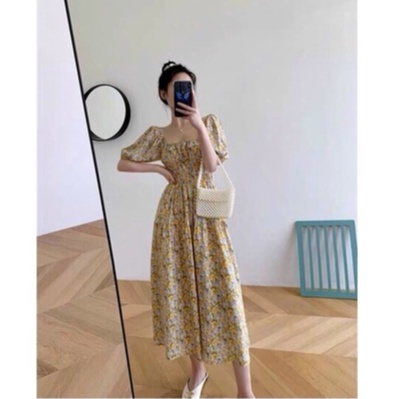 ĐẦM MAXI NỮ TAY PHỒNG DÁNG XÒE BO CHUN EO SIÊU TÔN DÁNG, ĐẦM HOA TIỂU THƯ BÁNH BÈO