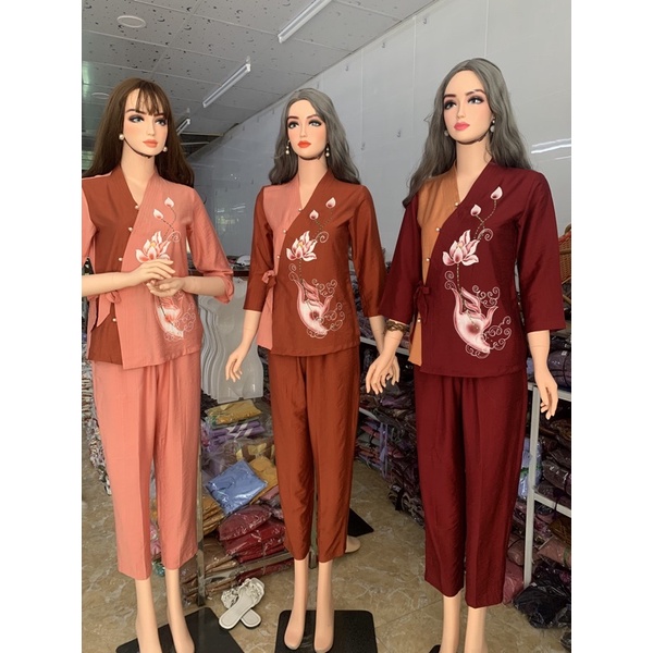 đồ lam đi chùa, thời trang nữ nhật phối tơ