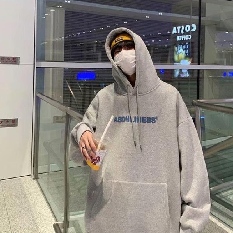 Áo hoodie dáng rộng in chữ phong cách Hàn Quốc thời trang mùa đông cỡ M-5XL cho nam