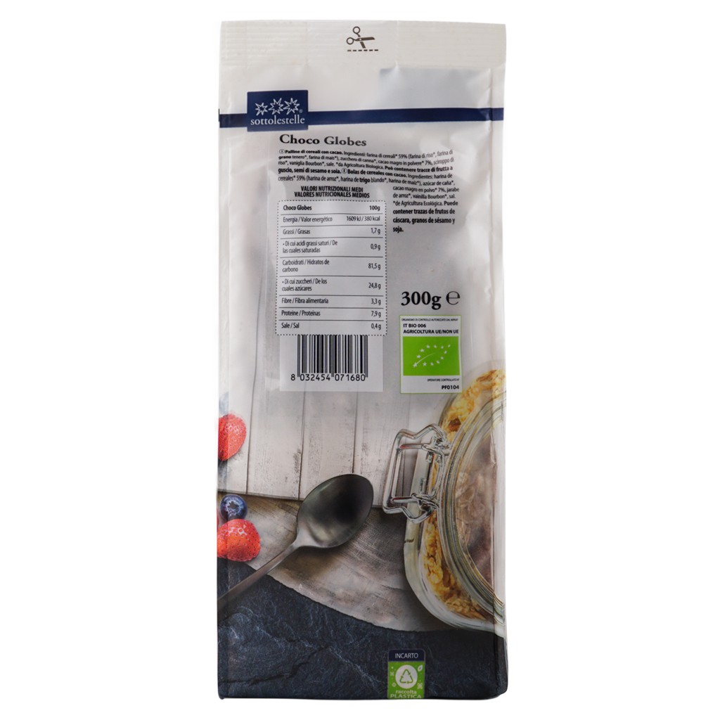 Viên ngũ cốc socola hữu cơ 300g Sottolestelle Organic Choco Balls