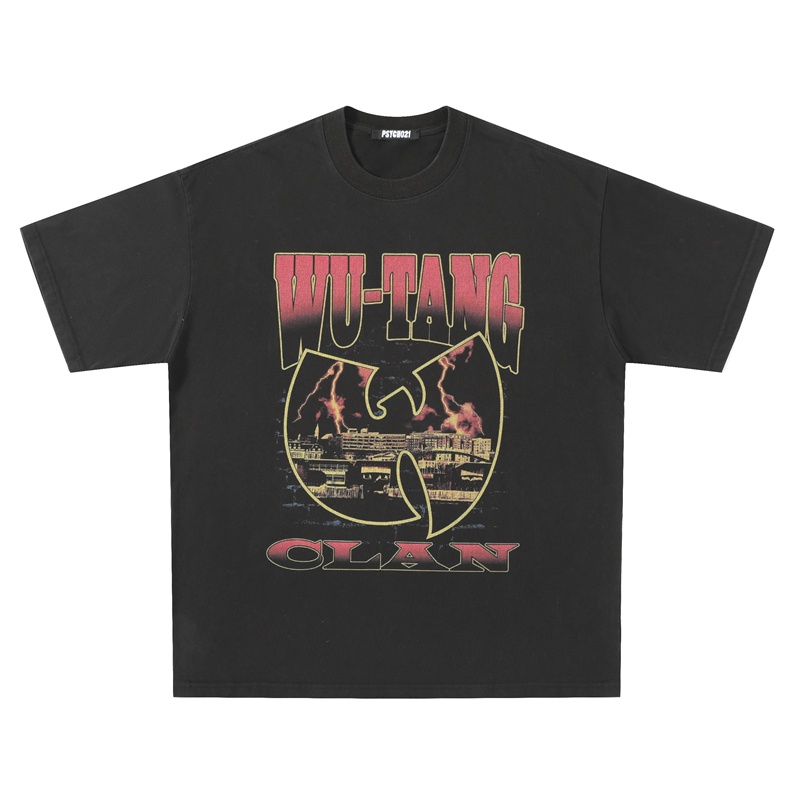 Áo Thun cotton Ngắn Tay Dáng Rộng In Hình WUTANG CLAN Wuang PSYCHO21 Phong Cách retro Đường Phố