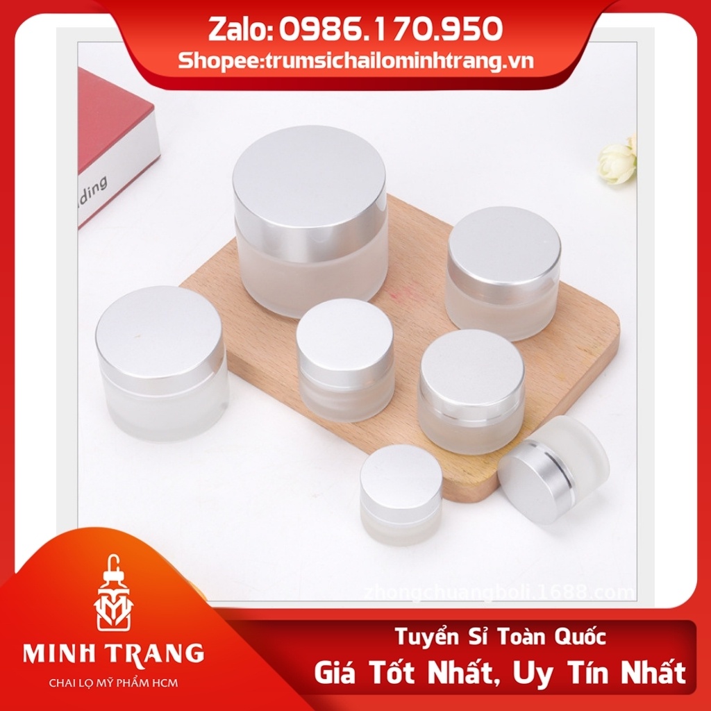 Hủ Chiết Mỹ Phẩm ♥️ Hủ Đựng Kem 5GR/10Gr/15Gr/20Gr Thủy Tinh Mờ Nắp Nhôm Bạc Cao Cấp Dùng Chiết Kem Dưỡng, Son, Mặt Nạ