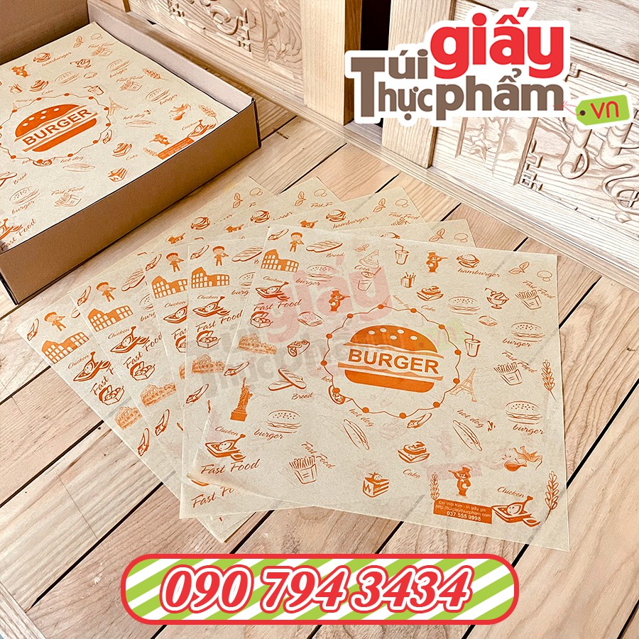 4kg Giấy Gói Burger Kraft Nhiều Hình (MG Kraft Định lượng 35g- in sẵn)