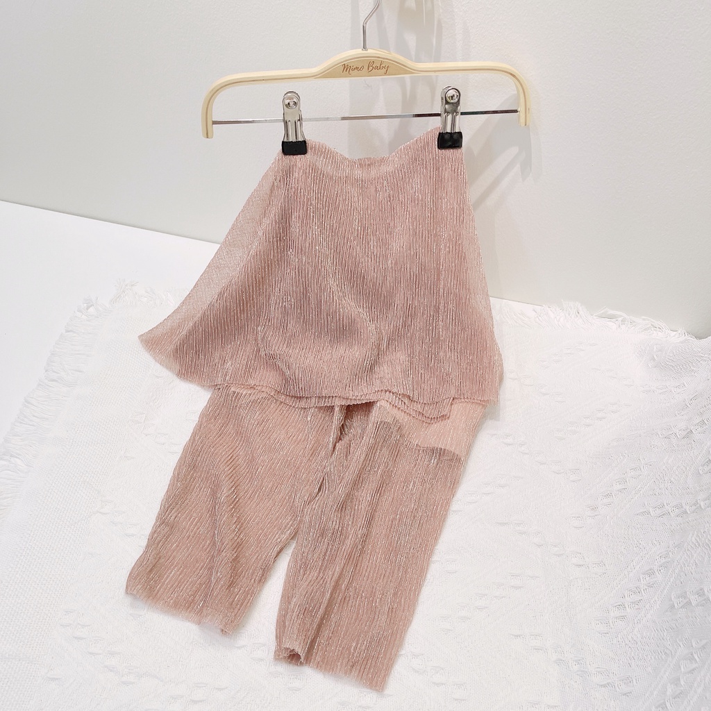 Set áo váy lệch vai voan nhũ dập ly đáng yêu cho bé gái Mimo baby QA20