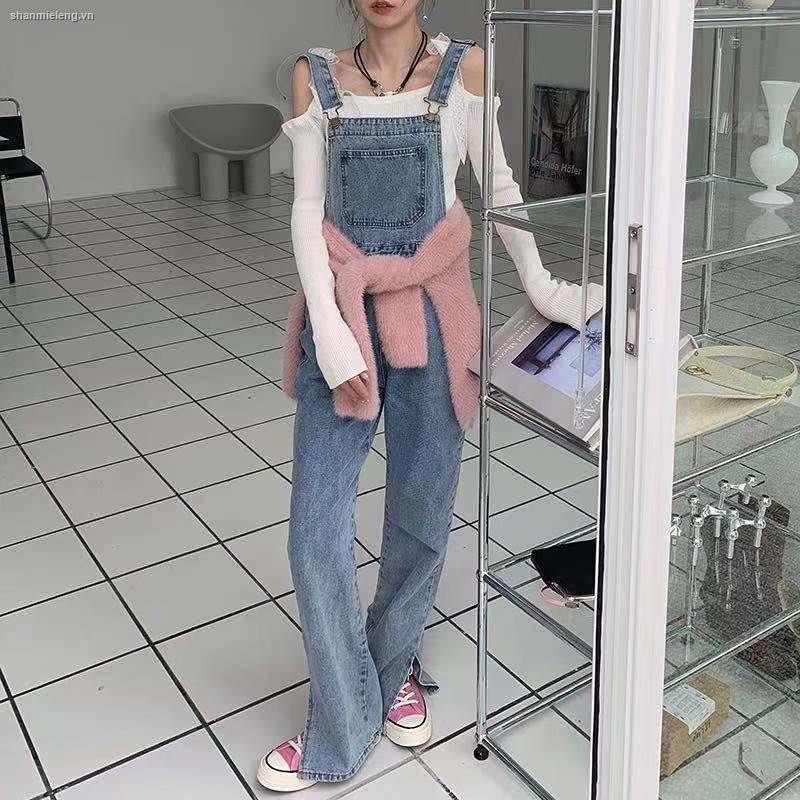 Bộ áo liền quần ống rộng phong cách retro thời trang 2021 cho nữ