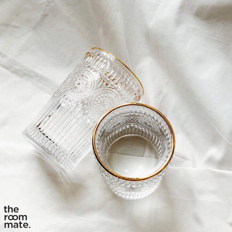 Bộ 6 cốc thủy tinh chịu nhiệt, họa tiết nổi, viền vàng | BigBuy360 - bigbuy360.vn