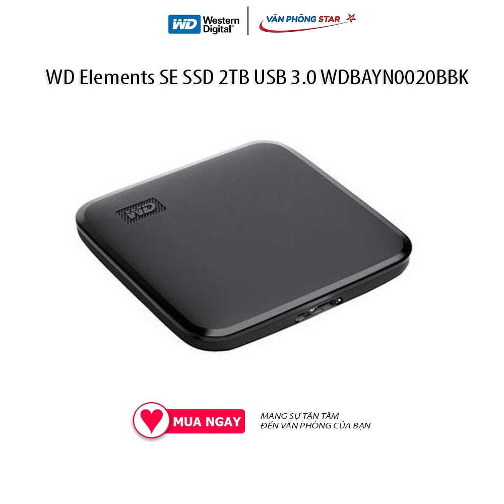 Ổ cứng di động WD Elements SE SSD 2TB USB 3.0 WDBAYN0020BBK Kết nối USB 3.0 Tốc độ đọc Up to 400 MB/s Bảo hành 36 Tháng