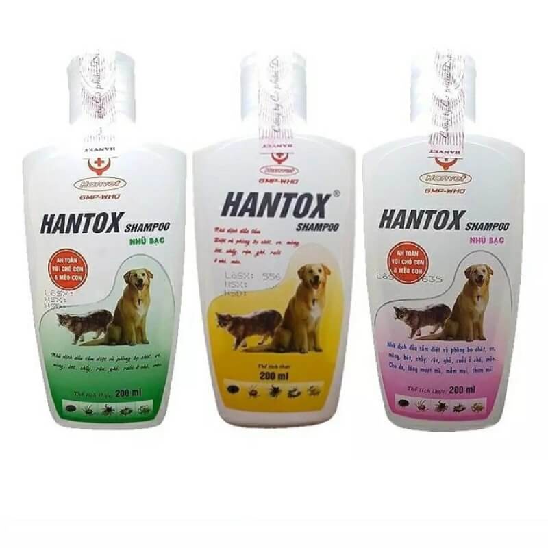 Sữa Tắm T.rị Ve Rận, Bọ Chét Cho Chó Mèo Hantox Shampoo 200ml - Sữa Tắm Kháng Khuẩn Ngoài Da Mèo Cún Con