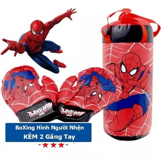 BỘ túi Đấm Bốc Boxing Người Nhện + Tặng 2 Găng Tay Cho Bé chất liệu da mềm an toàn cho bé khi chơi